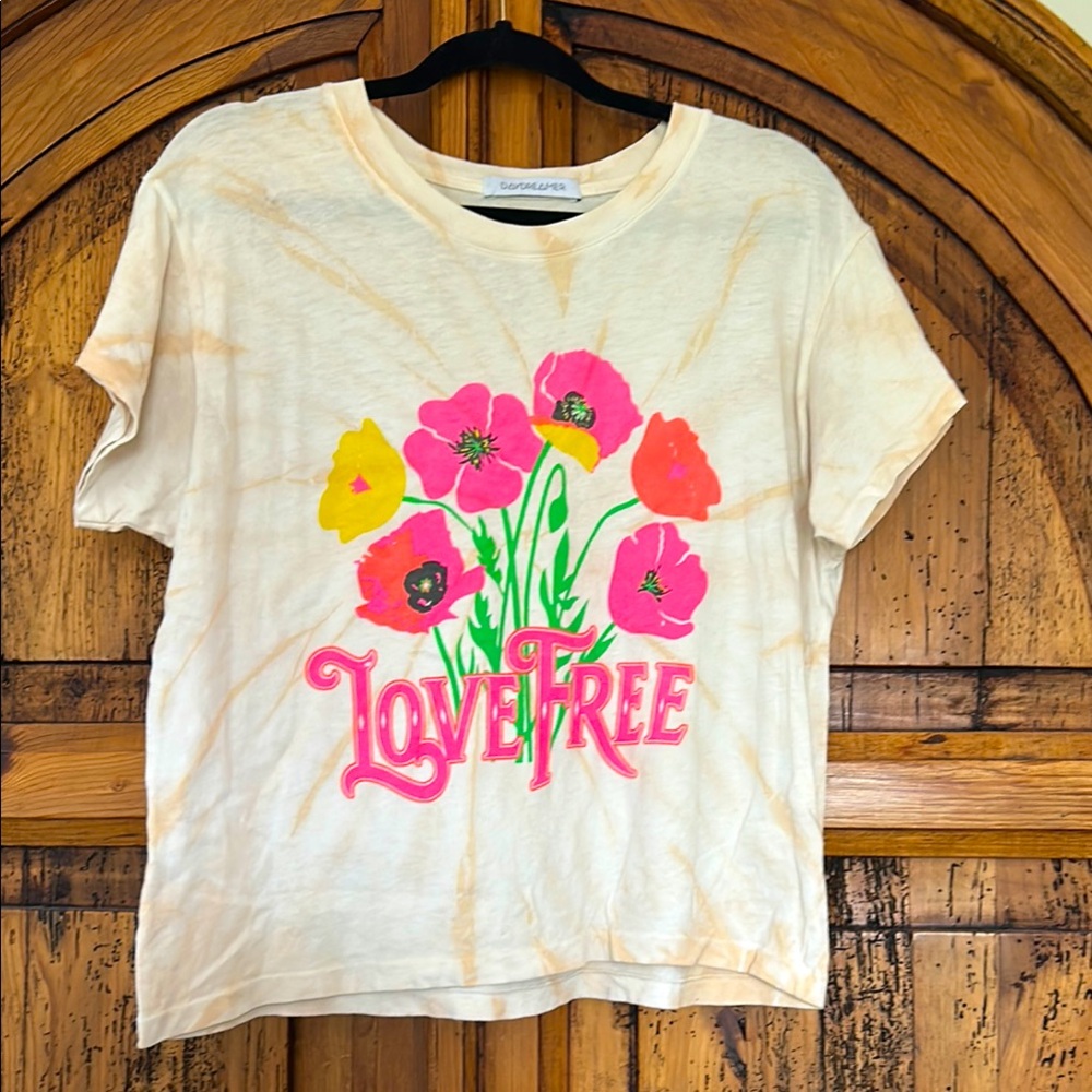 Daydreamer Free People Love Free Tie Dye Floral Tee Shirt Short Sleeve